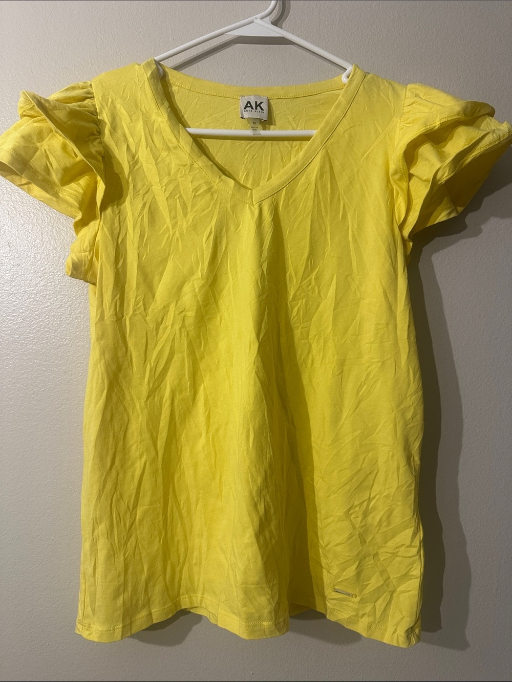 AK Anne Klein kYellow V-Neck Short Sleeve Women’s Top Sz M